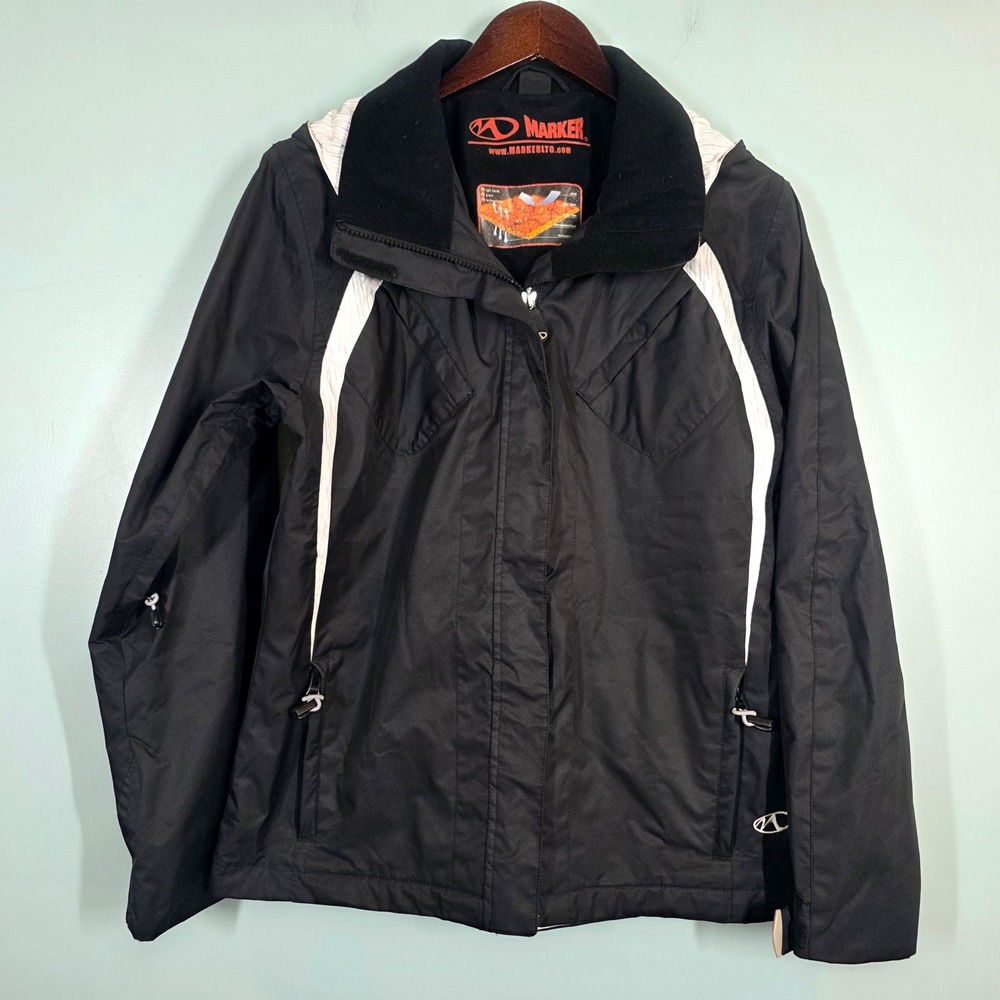 Marker Womens‎ Ski Jacket Black White Hooded Winter Coat Size 8 RN73344